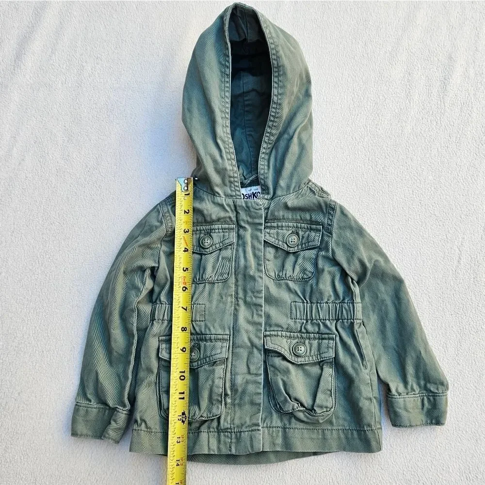 OshKosh B'Gosh Army Green Hooded Utility Jacket Size 2T